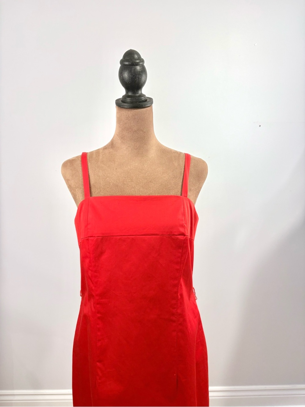 Red Jacob Square-Neck Slip Dress with Spaghetti Straps and Belt